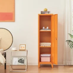 Armoire à casier Kurikka métallique vérouillable 137 x 38 x 38 cm orange en.casa