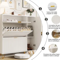 Armoire à chaussures à 2 tiroirs, armoire à chaussures étroites cachées indépendante pour couloir, entrée, salon