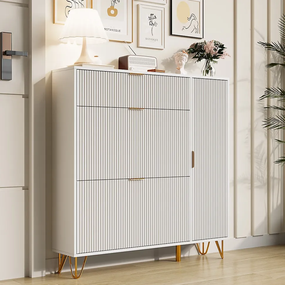 Armoire à chaussures à 2 tiroirs, armoire à chaussures étroites cachées indépendante pour couloir, entrée, salon