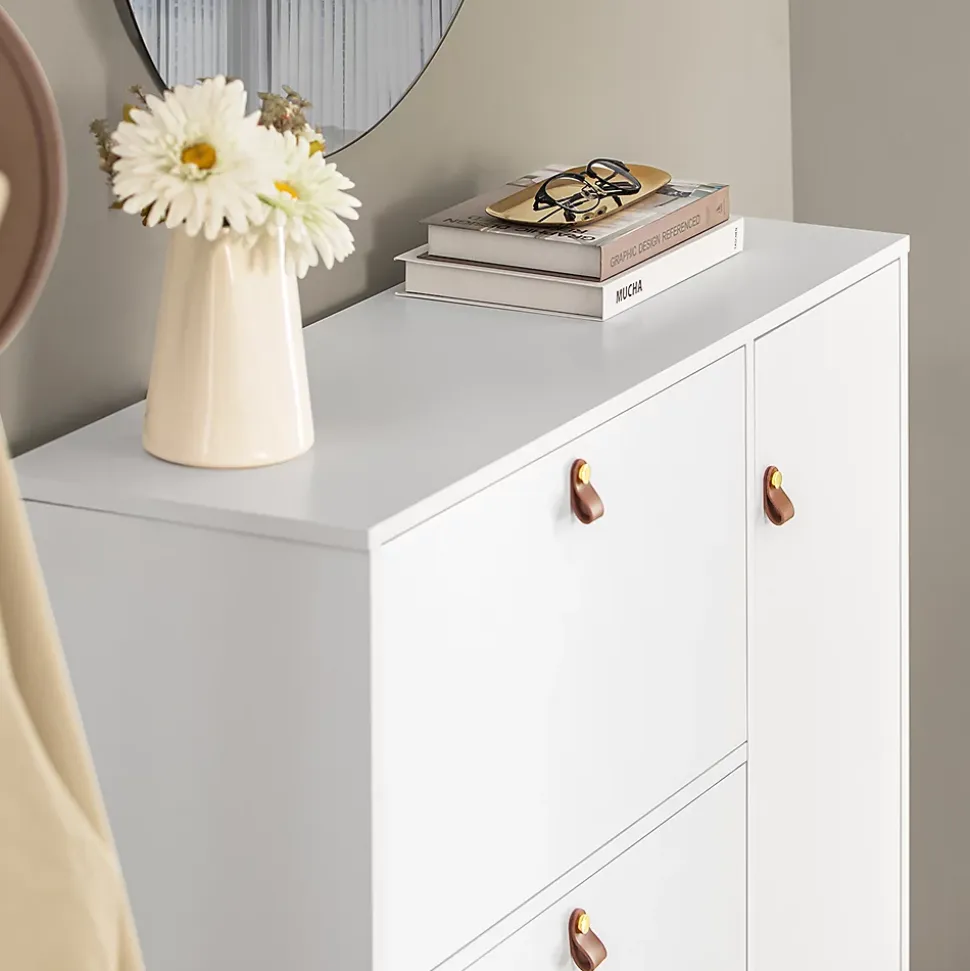 Armoire à Chaussures 3 abattants avec Tabouret à Chaussures, FSR107-W, SoBuy