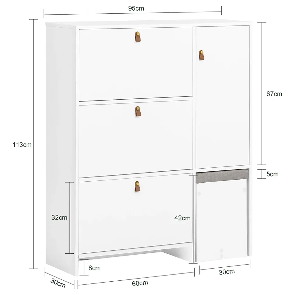 Armoire à Chaussures 3 abattants avec Tabouret à Chaussures, FSR107-W, SoBuy