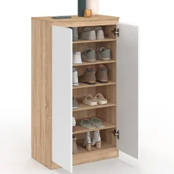 Armoire à chaussures 18 paires TOMI 2 portes façon hêtre et blanc