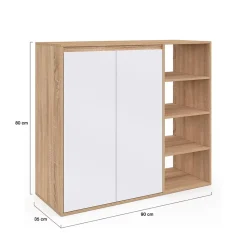 Armoire à chaussures 12 paires TOMI 2 portes avec 4 étagères façon hêtre et blanc