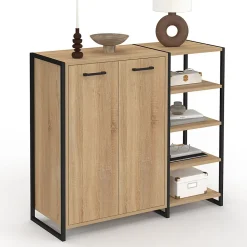 Armoire à chaussures 12 paires LUIS 2 portes avec étagère design industriel