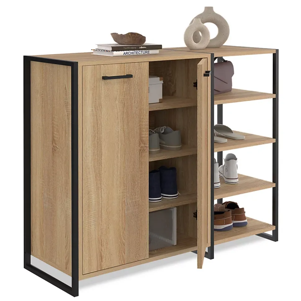 Armoire à chaussures 12 paires LUIS 2 portes avec étagère design industriel