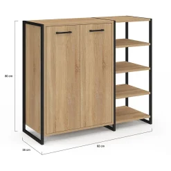 Armoire à chaussures 12 paires LUIS 2 portes avec étagère design industriel