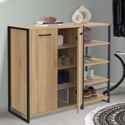 Armoire à chaussures 12 paires LUIS 2 portes avec étagère design industriel