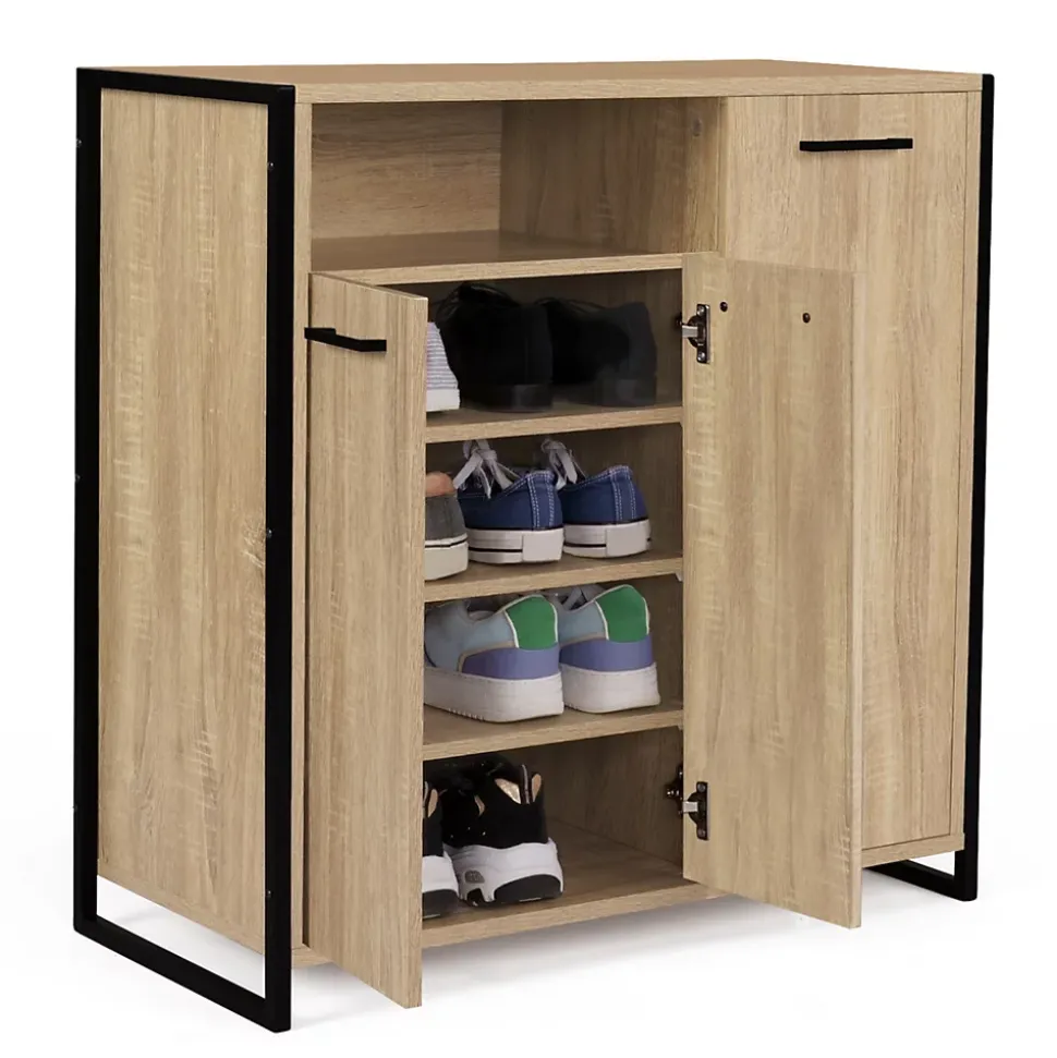 Armoire à chaussures 18 paires LUIS 3 portes avec niche design industriel