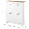 Armoire à chaussures 2 portes abattantes 2 compartiments poignées coquilles métal MDF blanc chêne clair