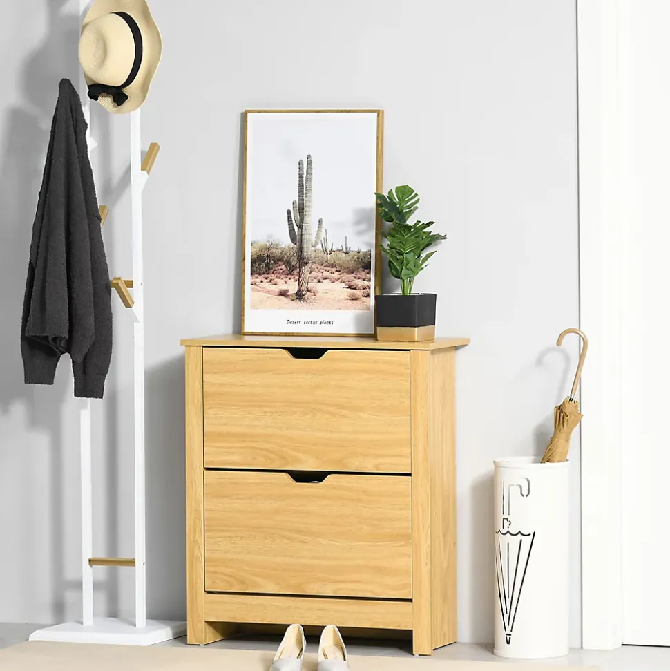 Armoire à chaussures 2 portes abattantes 2 compartiments panneaux particules aspect bois