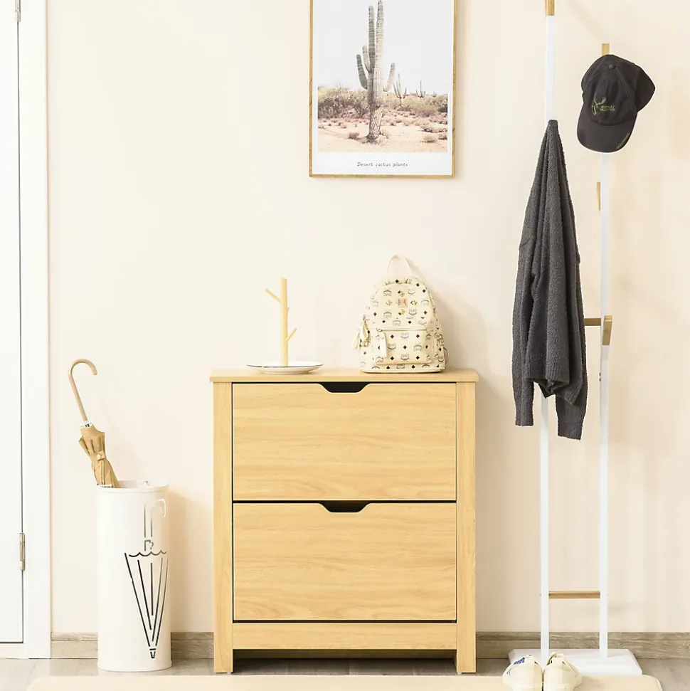 Armoire à chaussures 2 portes abattantes 2 compartiments panneaux particules aspect bois