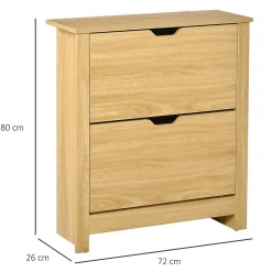 Armoire à chaussures 2 portes abattantes 2 compartiments panneaux particules aspect bois