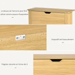 Armoire à chaussures 2 portes abattantes 2 compartiments panneaux particules aspect bois
