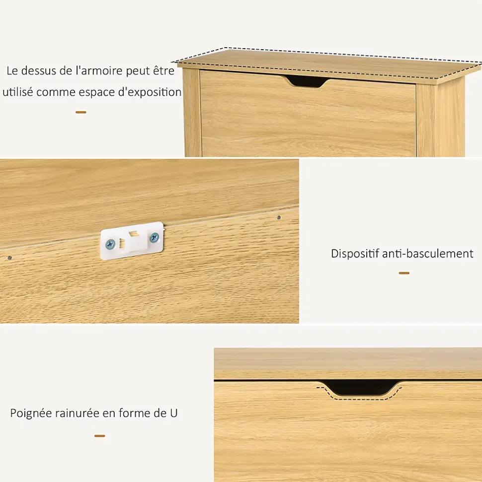 Armoire à chaussures 2 portes abattantes 2 compartiments panneaux particules aspect bois