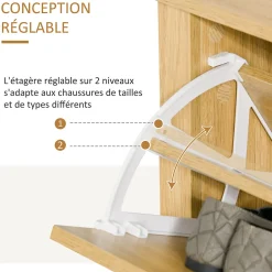 Armoire à chaussures 2 portes abattantes 2 compartiments panneaux particules aspect bois