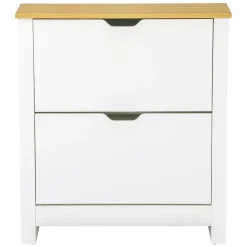 Armoire à chaussures 2 portes abattantes 2 compartiments panneaux particules blanc chêne
