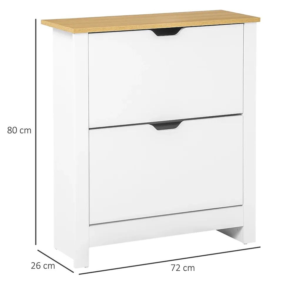 Armoire à chaussures 2 portes abattantes 2 compartiments panneaux particules blanc chêne