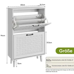Armoire à chaussures avec tiroirs en rotin faits main, armoire à chaussures indépendante avec pieds en bois massif
