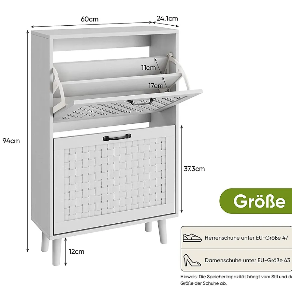 Armoire à chaussures avec tiroirs en rotin faits main, armoire à chaussures indépendante avec pieds en bois massif
