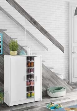 Armoire à Chaussures avec 2 portes coloris blanc - hauteur 101 x profondeur 36 x largeur 75 cm