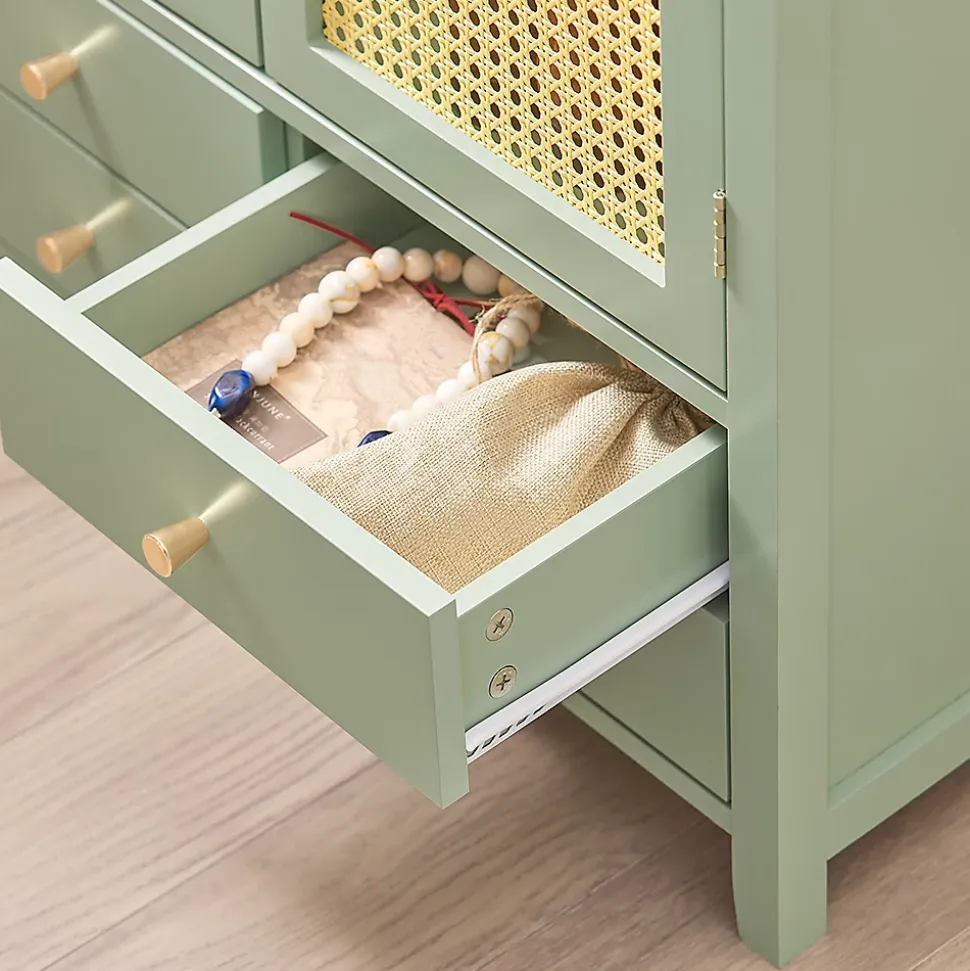Armoire à Chaussures Buffet 4 Tiroirs 2 Portes en Ploy Rotin, FSB72-GR, SoBuy