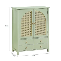 Armoire à Chaussures Buffet 4 Tiroirs 2 Portes en Ploy Rotin, FSB72-GR, SoBuy