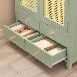 Armoire à Chaussures Buffet 4 Tiroirs 2 Portes en Ploy Rotin, FSB72-GR, SoBuy