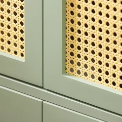 Armoire à Chaussures Buffet 4 Tiroirs 2 Portes en Ploy Rotin, FSB72-GR, SoBuy