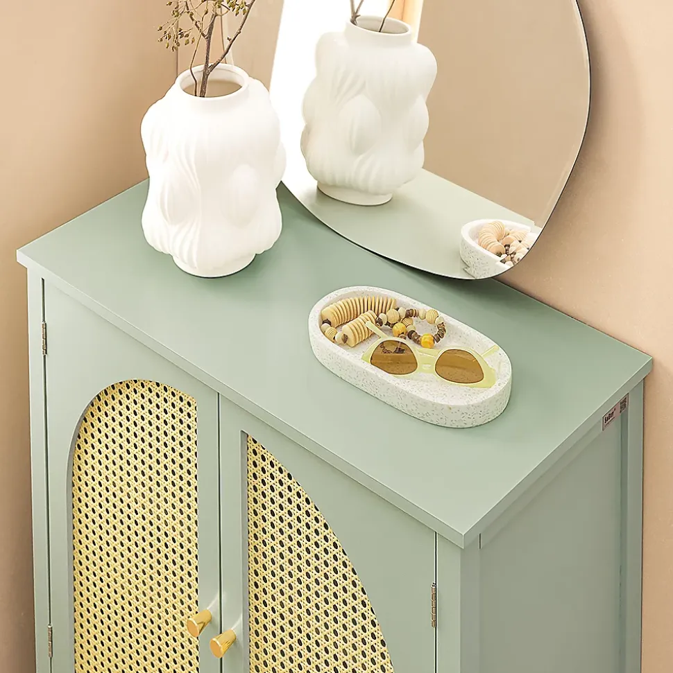 Armoire à Chaussures Buffet 4 Tiroirs 2 Portes en Ploy Rotin, FSB72-GR, SoBuy