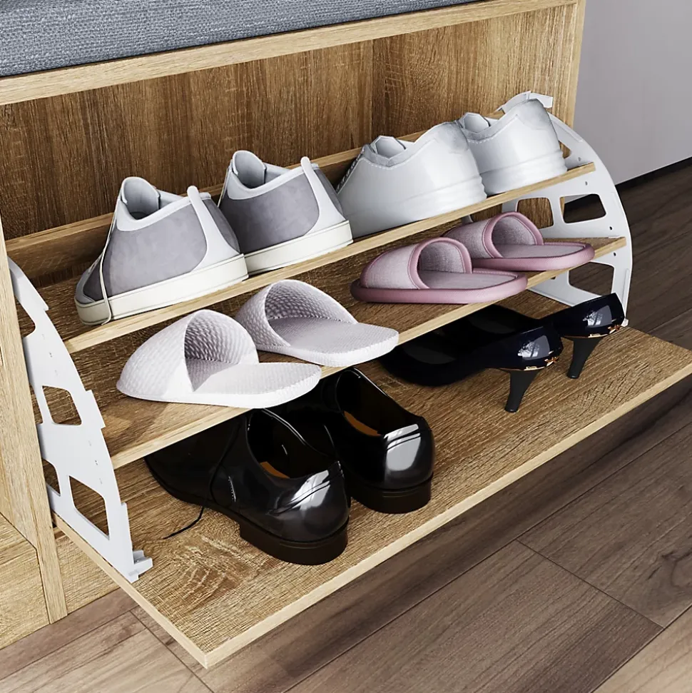 Armoire à Chaussures d'Entrée Blanc SIRHONA 94.5x30x57cm Semi-Ouvert Rangement de Meubles Porte à Abattant avec 1 Tiroir