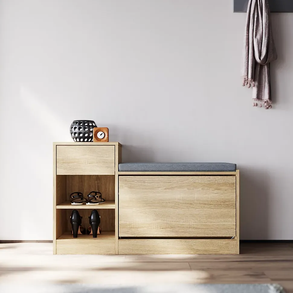 Armoire à Chaussures d'Entrée Blanc SIRHONA 94.5x30x57cm Semi-Ouvert Rangement de Meubles Porte à Abattant avec 1 Tiroir