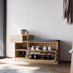 Armoire à Chaussures d'Entrée Blanc SIRHONA 94.5x30x57cm Semi-Ouvert Rangement de Meubles Porte à Abattant avec 1 Tiroir