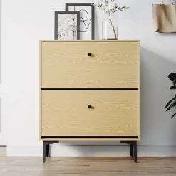 Armoire à Chaussures d'Entrée Blanc SIRHONA 97x30x80cm Meuble de Rangement sur Pied en métal avec 2 Porte à Abattant