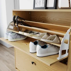 Armoire à Chaussures d'Entrée Blanc SIRHONA 97x30x80cm Meuble de Rangement sur Pied en métal avec 2 Porte à Abattant