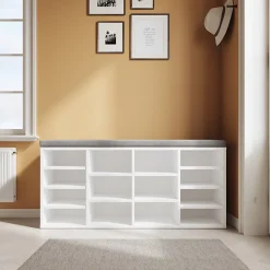 Armoire à Chaussures d'Entrée Blanc SIRHONA103.5x30x48 Semi-Ouvert Rangement de Meubles Etagères Mobiles