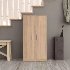 Armoire à chaussures en bois coloris chêne canadien - Dim : H108 x P36 x L55 cm
