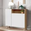 Armoire à chaussures, meuble à chaussures avec 2 portes coloris chêne cambrian, blanc - L. 90 x P. 29 x H. 90 cm