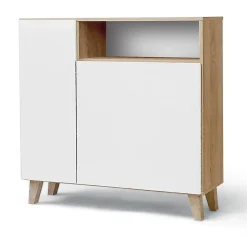 Armoire à chaussures, meuble à chaussures avec 2 portes coloris chêne cambrian, blanc - L. 90 x P. 29 x H. 90 cm