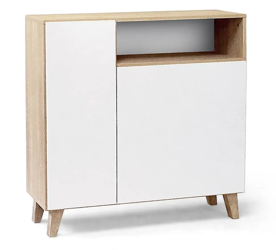 Armoire à chaussures, meuble à chaussures avec 2 portes coloris chêne cambrian, blanc - L. 90 x P. 29 x H. 90 cm