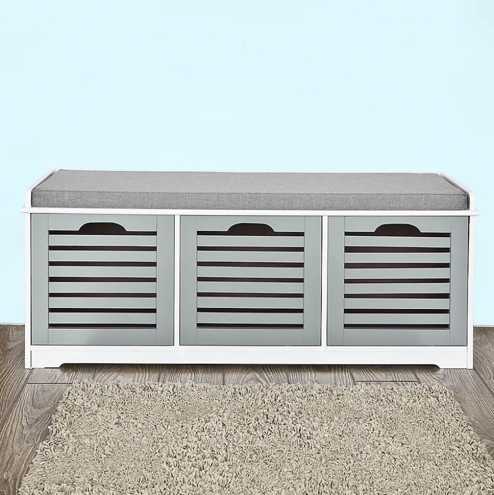 Armoire à Chaussures Moderne avec Coussin d'Assise et 3 Paniers, Blanc-Gris FSR23-HG