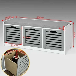 Armoire à Chaussures Moderne avec Coussin d'Assise et 3 Paniers, Blanc-Gris FSR23-HG