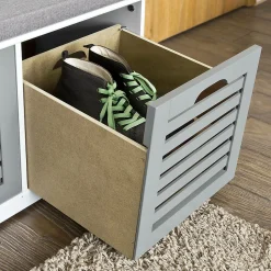 Armoire à Chaussures Moderne avec Coussin d'Assise et 3 Paniers, Blanc-Gris FSR23-HG