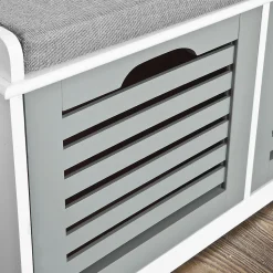 Armoire à Chaussures Moderne avec Coussin d'Assise et 3 Paniers, Blanc-Gris FSR23-HG
