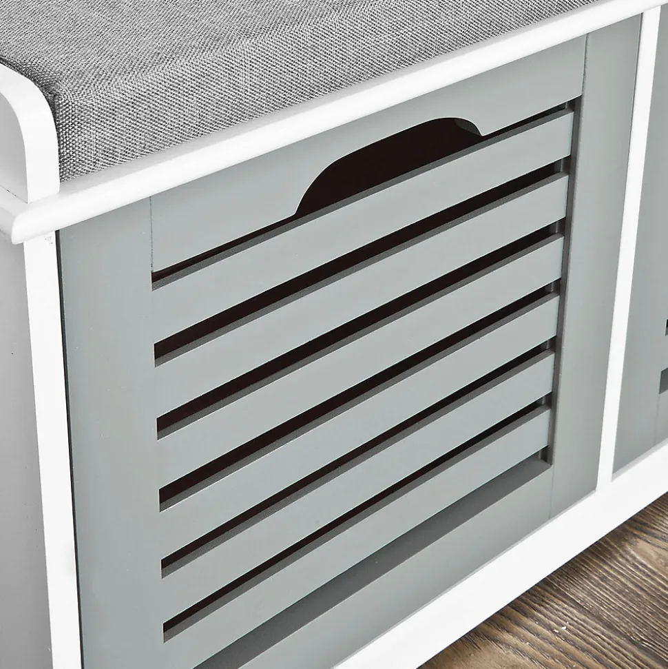 Armoire à Chaussures Moderne avec Coussin d'Assise et 3 Paniers, Blanc-Gris FSR23-HG