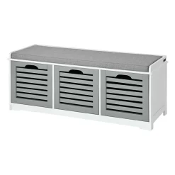 Armoire à Chaussures Moderne avec Coussin d'Assise et 3 Paniers, Blanc-Gris FSR23-HG