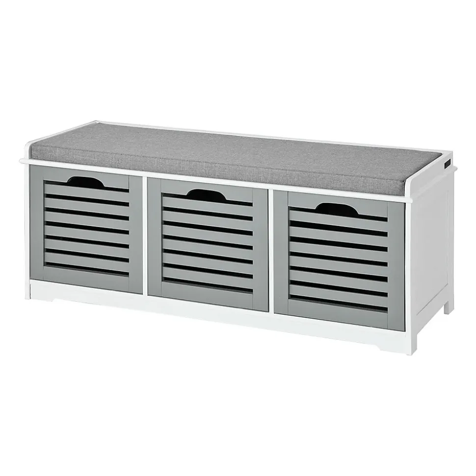 Armoire à Chaussures Moderne avec Coussin d'Assise et 3 Paniers, Blanc-Gris FSR23-HG
