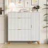 Armoire à chaussures moderne, rangement pratique, étagères réglables, pieds métal stables, surface étanche, 110x24x144.5 cm, blanc