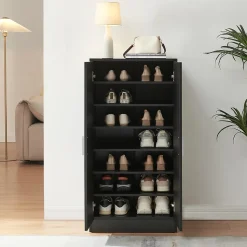 Armoire à chaussures Notribontaa avec 2 portes 108 x 55 x 35 cm noir en.casa