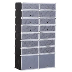 Armoire à chaussures range chaussures L 95 x l 37 x H 160 cm 14 cubes rectangulaires et 2 grands cubes noir et blanc