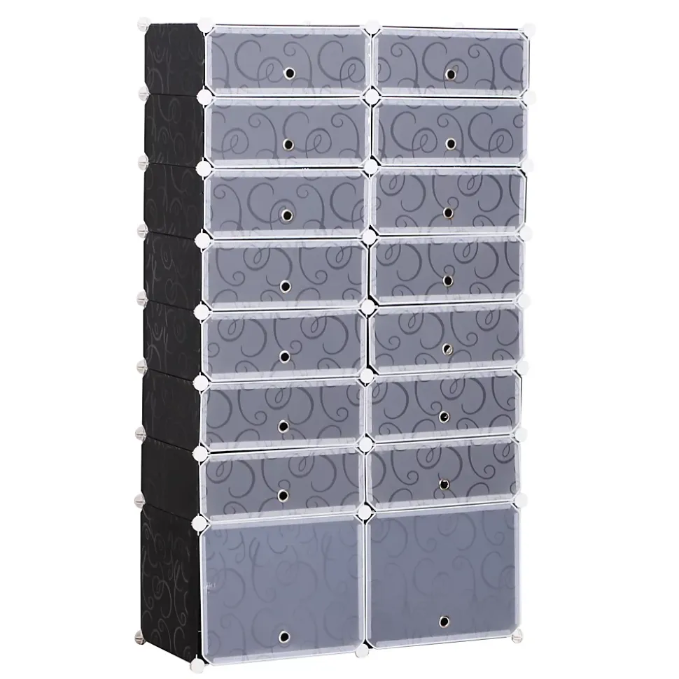 Armoire à chaussures range chaussures L 95 x l 37 x H 160 cm 14 cubes rectangulaires et 2 grands cubes noir et blanc